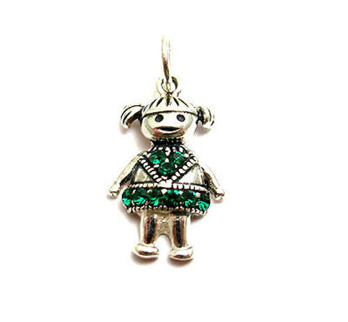 Colorful birthstone charms of a little girl in pigtails. Wholesale Sterling Silver Charms. May