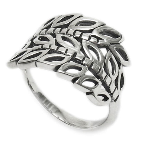 Elegant wrap ring of beautiful laurel leaves. Wholesale sterling silver rings. Main photo.
