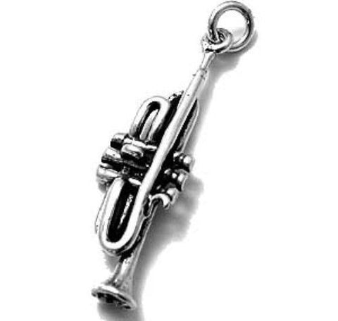 Trumpet Charm in 3D. Sterling Silver