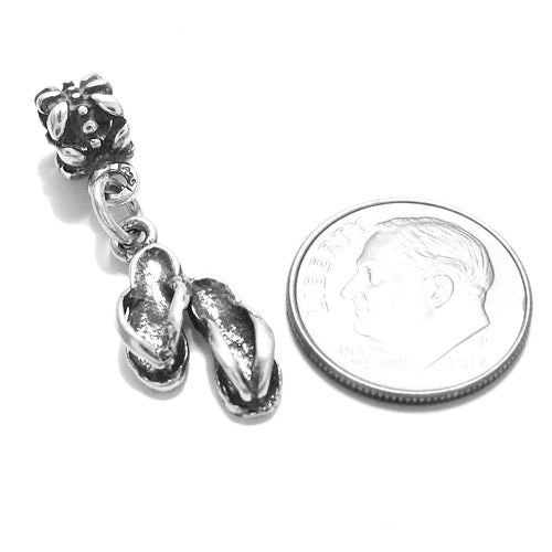 Flip Flops Charm with Euro Bead. Sterling Silver