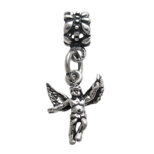 Flying Angel with Euro Bead. Charm in Sterling Silver
