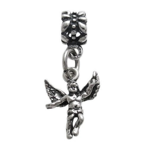 Flying Angel with Euro Bead. Charm in Sterling Silver