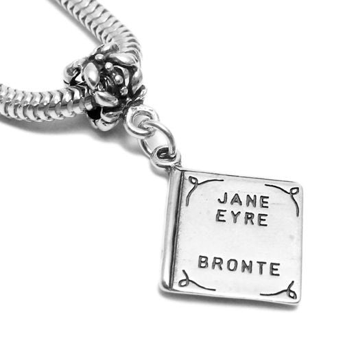 "Jane Eyre by Brontë" Book Charm with Euro Bead. Sterling Silver