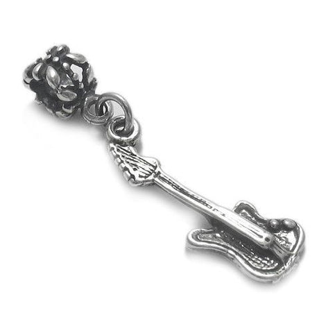 Electric Guitar Charm in 3D with Euro Bead. Sterling Silver
