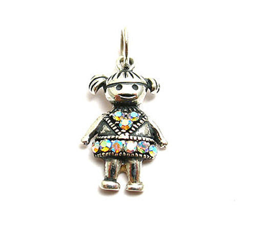 Colorful birthstone charms of a little girl in pigtails. Wholesale Sterling Silver Charms. Main June.