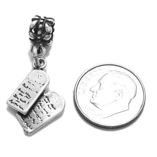 Ten Commandments Tablets with Euro Bead. Charm in Sterling Silver