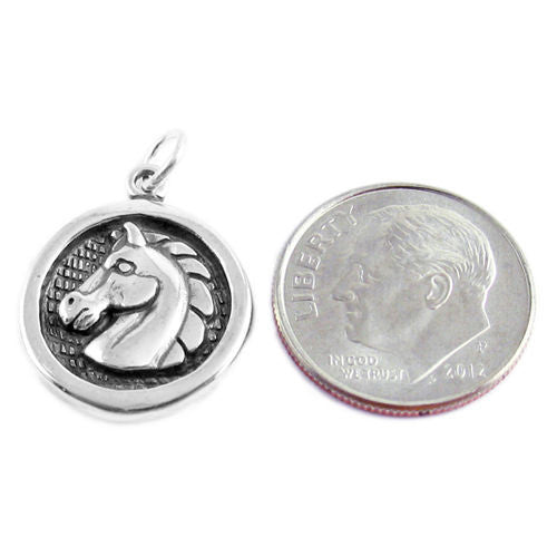 Horse Head Medallion Charm in Sterling Silver.