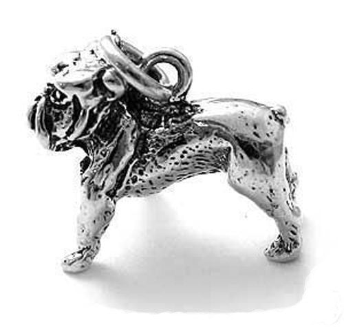 Bulldog Charm in 3D. Sterling Silver.
