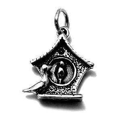 Bird House Charm with Bird in 3D. Sterling Silver.