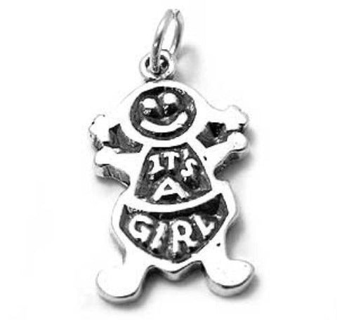 "It's a Girl" in Diaper Charm. Sterling Silver