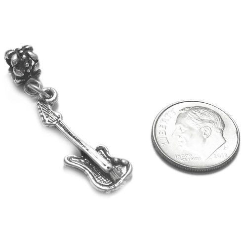 Electric Guitar Charm in 3D with Euro Bead. Sterling Silver