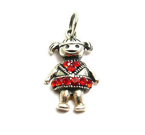 Colorful birthstone charms of a little girl in pigtails. Wholesale Sterling Silver Charms. July.