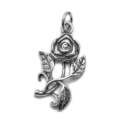 Rose with Leaves Charm. Sterling Silver