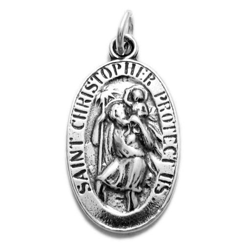 St. Christopher Oval Medal in Artistic Detail. Sterling Silver