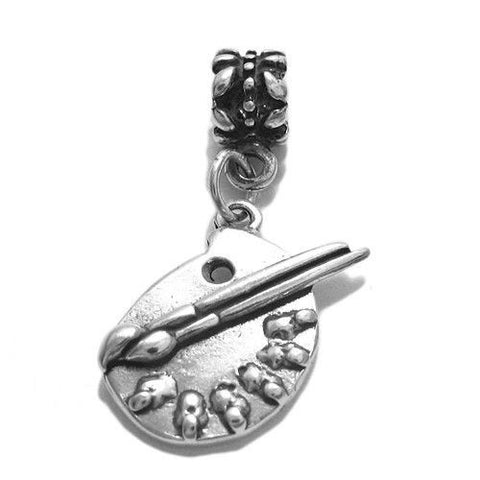 Painter's Palette and Brushes Charm wit Euro Bead. Sterling Silver