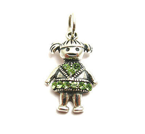 Colorful birthstone charms of a little girl in pigtails. Wholesale Sterling Silver Charms. August.