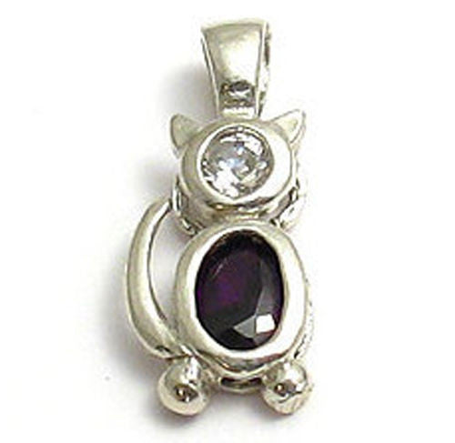 Colorful birthstone charms of a cat for charm bracelet or necklace. Wholesale Sterling Silver Charms. February.