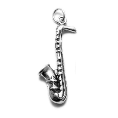 Saxophone Charm in 3D. Sterling Silver