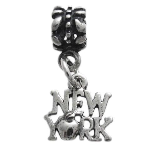 "New York" Big Apple Charm with Euro Bead. Sterling Silver