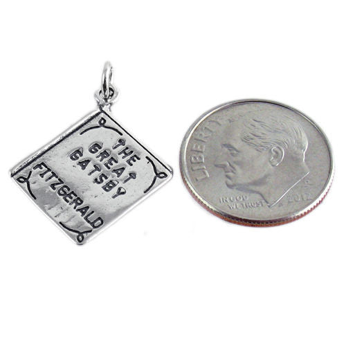 "The Great Gatsby by Fitzgerald" Book Charm with Euro Bead. Sterling Silver