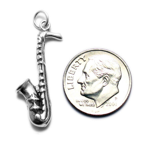 Saxophone Charm in 3D. Sterling Silver