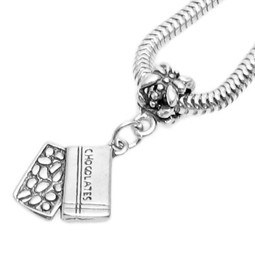Box Of Chocolates Charm with Euro Bead. Sterling Silver