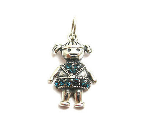 Colorful birthstone charms of a little girl in pigtails. Wholesale Sterling Silver Charms. September.