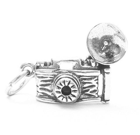 Retro Newsboy Camera with Flash Charm. Sterling Silver