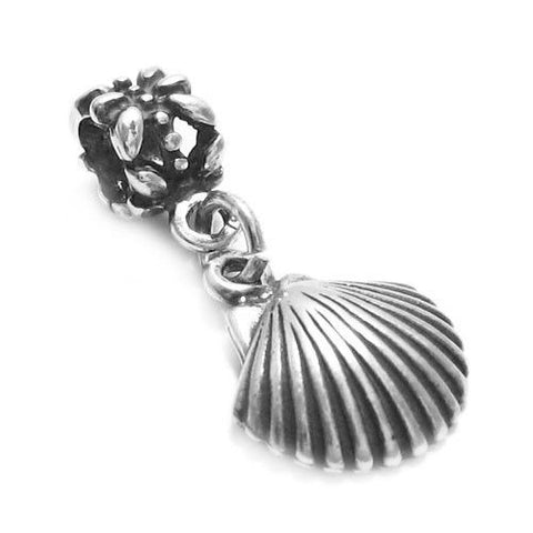 Seashell Charm in 3D with Euro Bead in Sterling Silver