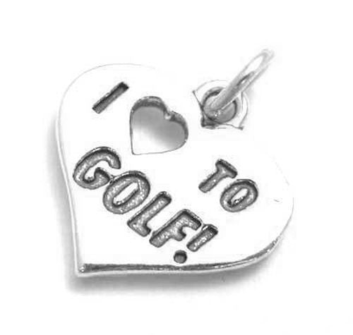 "I Love ❤ to Golf!" in Heart Charm. Sterling Silver