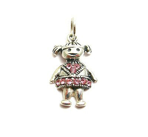 Colorful birthstone charms of a little girl in pigtails. Wholesale Sterling Silver Charms. October.
