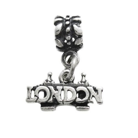 "London" Bridge Charm with Euro Bead. Sterling Silver