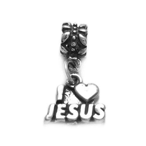"I Love ❤ Jesus" with Euro Bead. Charm in Sterling Silver