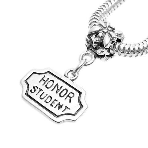 "Honor Student" Charm with Euro Bead. Sterling Silver