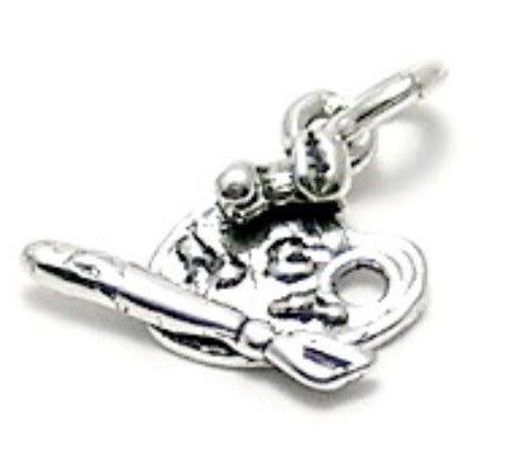 Artist's Palette and Brushes Charm. Sterling Silver