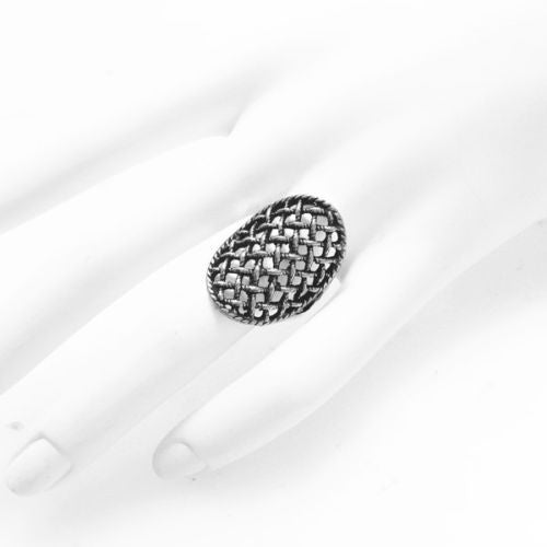 A unique ring in an intricate steel net pattern. Wholesale Sterling Silver Rings. On hand.