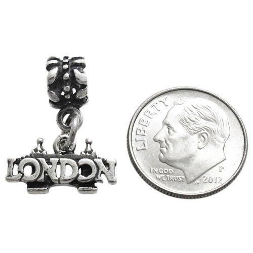 "London" Bridge Charm with Euro Bead. Sterling Silver