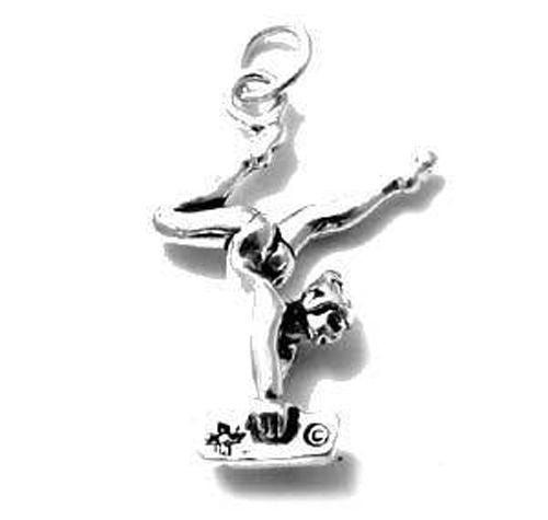 Gymnast on Balance Beam Charm in 3D. Sterling Silver
