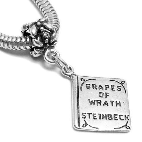 "Grapes of Wrath by Steinbeck" Book Charm with Euro Bead. Sterling Silver