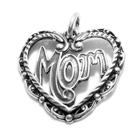 Stylish "Mom" Beaded Heart Charm for your chic Mother. Wholesale Sterling Silver Charms - Jewelry. Main.
