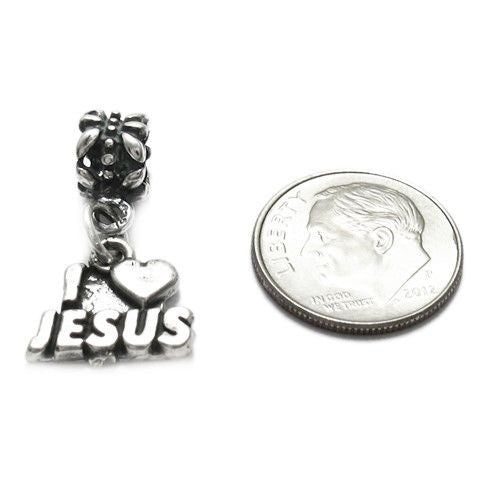 "I Love ❤ Jesus" with Euro Bead. Charm in Sterling Silver