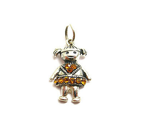 Colorful birthstone charms of a little girl in pigtails. Wholesale Sterling Silver Charms. November.
