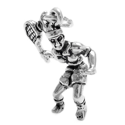 Girl Tennis Player in Action Charm in 3D. Sterling Silver