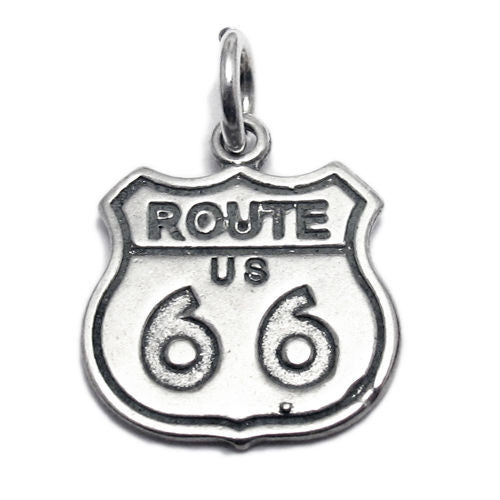 Route 66 Traffic Sign Charm in Sterling Silver