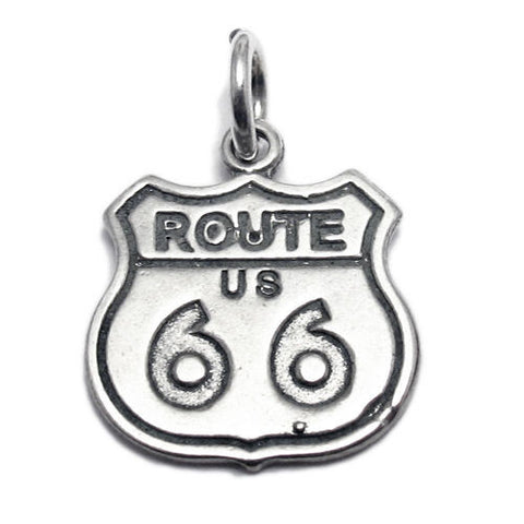 Route 66 Traffic Sign Charm in Sterling Silver