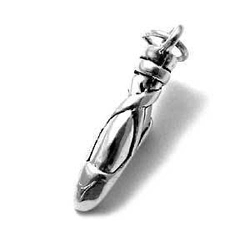 Ballet Slipper Charm in 3D. Sterling Silver