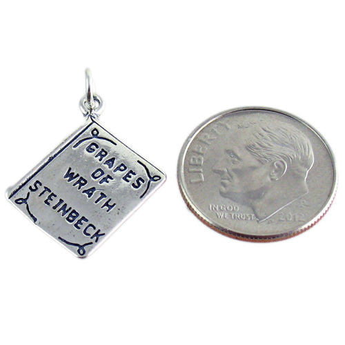 "Grapes of Wrath by Steinbeck" Book Charm with Euro Bead. Sterling Silver