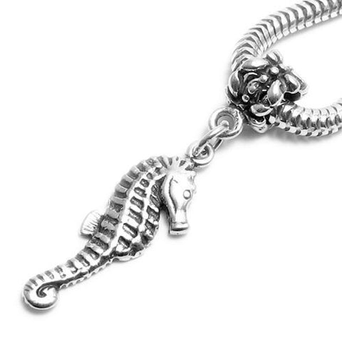 Seahorse Charm with Euro Bead. Sterling Silver