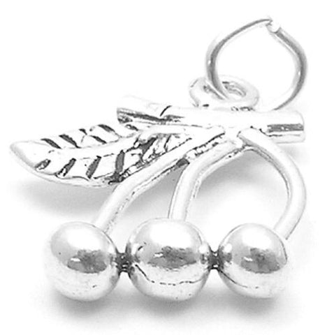 Cherries on a Stem Charm in Sterling Silver