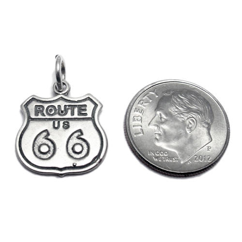 Route 66 Traffic Sign Charm in Sterling Silver